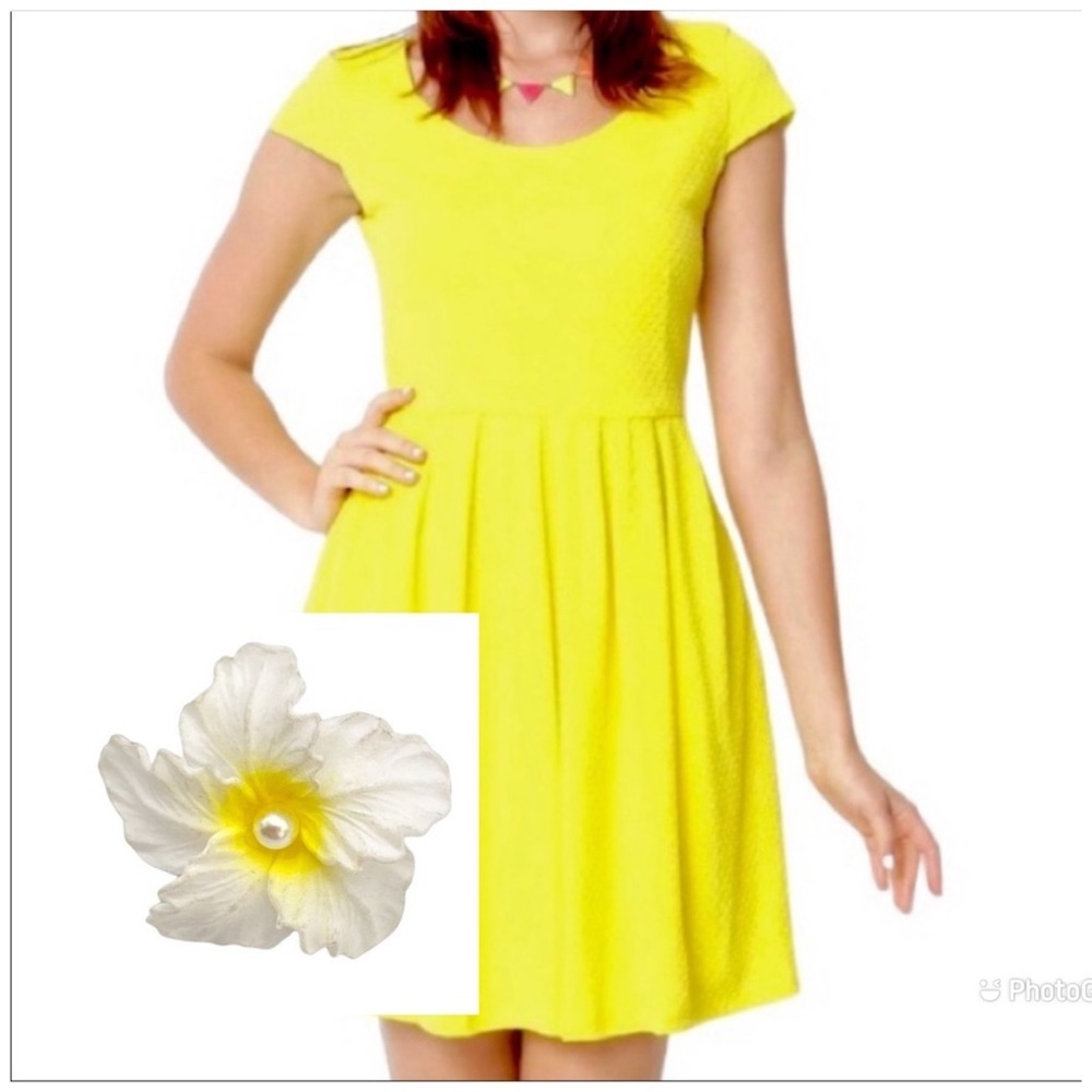 Tiana B. Yellow Pleated Fit And Flare Skater Dress And Earrings